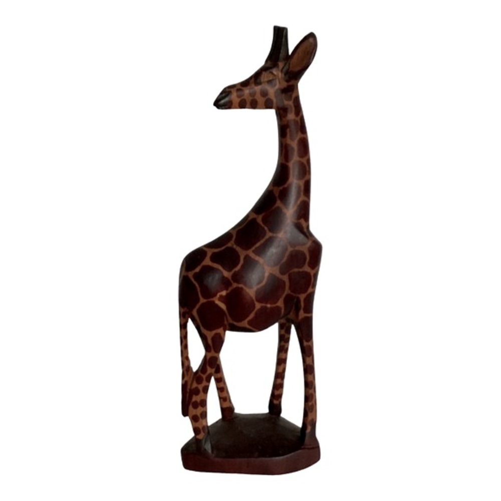 Pier 1 Imports Giraffe Figurine With Base Hand Carved Wood KENYA Vintage